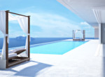 luxury swimming pool in santorini. 3d rendering